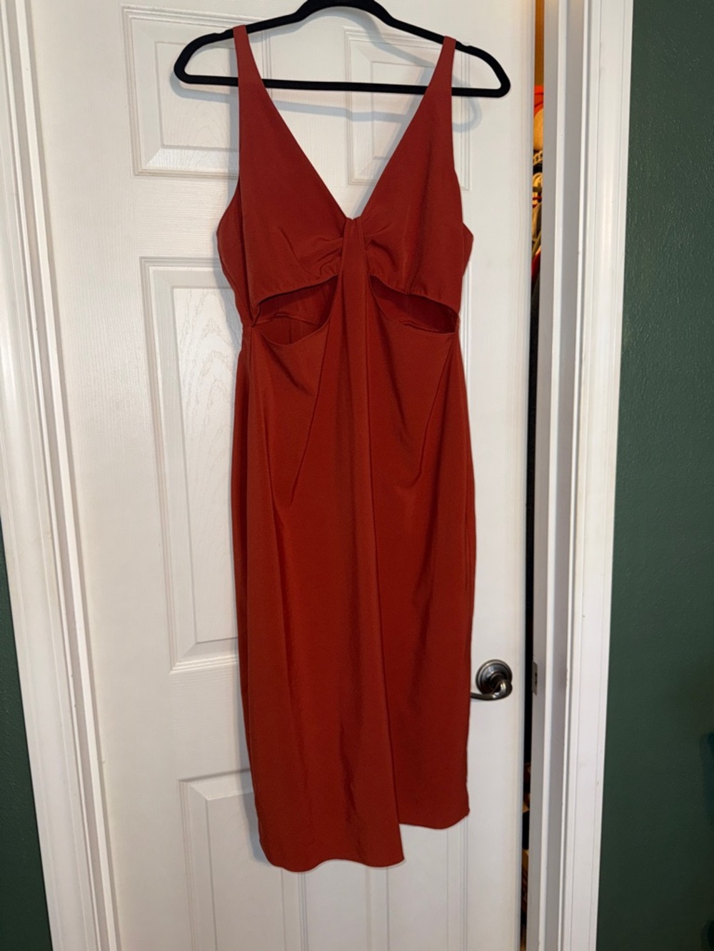 Rust Cutout Midi Dress with Twist Front